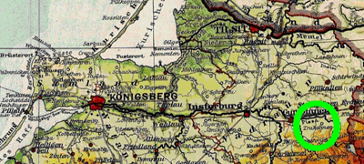 Trakehner-hestens historie del 3 - kort: Trakehnen i det gamle Østpreussen. Rusland overtog området efter 2. verdenskrig og omdøbte Trakehnen til Yasnaya Polyana eller Yasnaja Poliana. Königsberg blev omdøbt til Kaliningrad.
